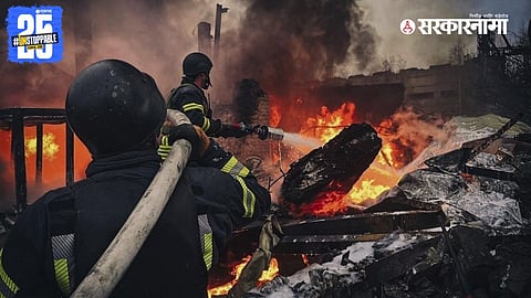 Emergency services respond after Russia launches 479 drones and 20 missiles on Ukraine during the deadliest night in three years.

