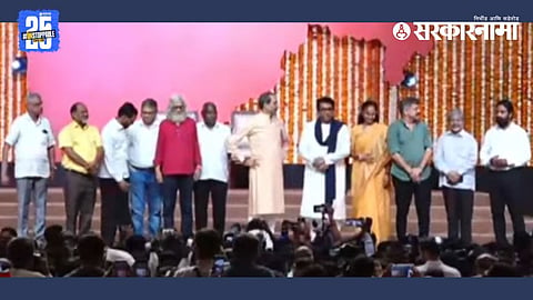 Uddhav and Raj Thackeray at the Marathi Vijay Melava in Worli.
