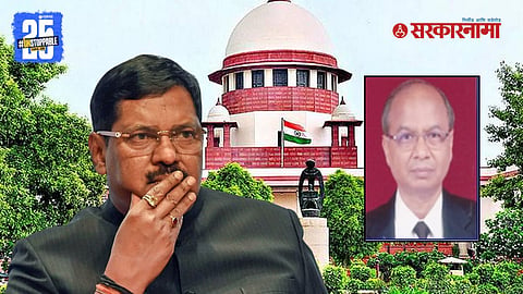 Suspended advocate Rakesh Kishore being escorted after attempting to hurl an object toward CJI BR Gavai during Supreme Court proceedings.
