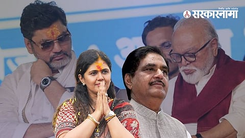 Chhagan Bhujbal with Dhananjay Munde and Gopichand Padalkar at the Beed OBC Elgar Melava, where Bhujbal’s remark sparked political buzz.