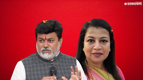 Neelam Shirke, wife of Minister Uday Samant, filing her nomination for the Marathi Film Corporation election.


