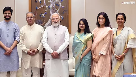 NCP MP Supriya Sule meets Prime Minister Narendra Modi and invites him to daughter Revati’s wedding ceremony.