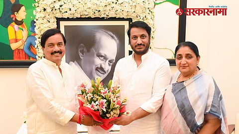 Aniket Tatkare meets Sunetra Pawar and senior NCP leaders after being elected unopposed to the Maharashtra Legislative Council.