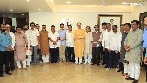 Shiv Sena (UBT) chief Uddhav Thackeray addresses party MLAs during a crucial meeting, while Rahul Patil's absence becomes a talking point.