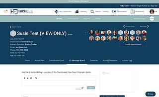 A screenshot of the HopeHub software used to help families 