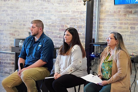 Chris Harper, a pastor with Home Church; Mary Thompson, executive director of Samaritan and Regional Health; and Linda Bankston from the River Valley Shelter for Battered Women and Children 
