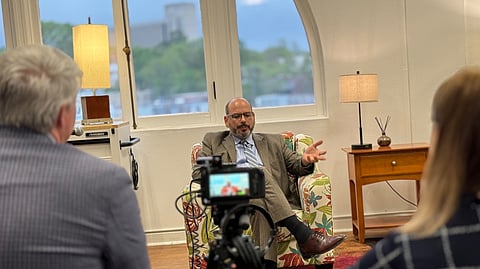 Judge Adam Weeks visits the Restore Hope offices to talk about juvenile justice