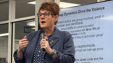 Former Deputy Sheriff Deb Higens with the National Network for Safe Communities visits Pine Bluff to train members of the city's Group Violence Intervention team