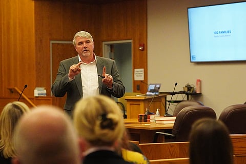 Paul Chapman speaking at the courthouse in Benton County, Arkansas