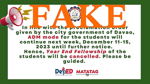 Fake news sparks probe on Christmas party, class suspension claims in 
Davao City schools
