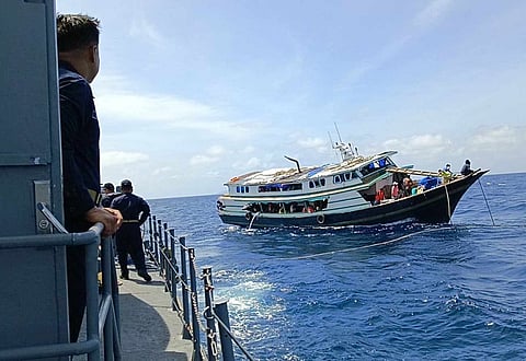 ZAMBOANGA. The Naval Forces Western Mindanao (NFWM), through the Naval Task Force (NTF)-61, rescues 85 people aboard a vessel in distress off Tawi-Tawi. A photo handout shows the crew of BRP-Jose Loor locating the vessel in distress, M/L Dhiemal, approximately nine nautical miles southwest of Bakalao Point in Sibutu, Tawi-Tawi on Tuesday, February 13. 