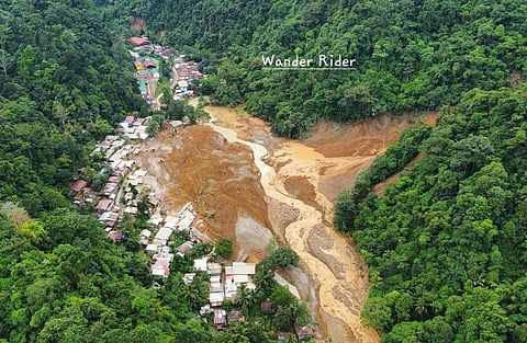 Drone shot of the landslide at Brgy. Masara in Maco, Davao De Oro, taken around 11 a.m. on Wednesday morning, February 7, 2024.