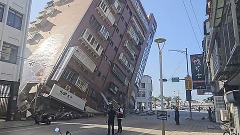 TAIWAN. In this image taken from a video footage run by TVBS, a partially collapsed building is seen in Hualien, eastern Taiwan on Wednesday, April 3, 2024.