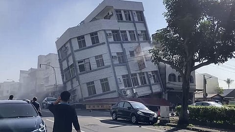 TAIWAN. In this image taken from a video footage run by TVBS, a partially collapsed building is seen in Hualien, eastern Taiwan on Wednesday, April 3, 2024.
