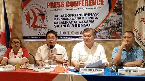 ZAMBOANGA. Department of Labor and Employment Zamboanga Peninsula Director Albert Gutib (2nd from left) announces that some 3,825 vacancies are up for grabs in the forthcoming 122nd Labor Day celebration in Zamboanga City. Similar activities will be also held in different parts of the region. 
