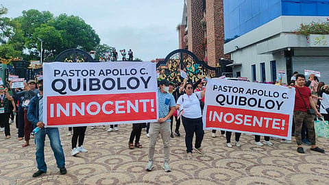 Members and workers of the Kingdom of Jesus Christ (KOJC), headed by Pastor Apollo Quiboloy, gathered outside the KOJC compound in Davao City Monday morning, June 10, 2024, in solidarity with their religious leader, who is facing charges for sexual and human trafficking. 