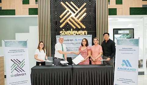 Fromt left: Ana Gelbolingo - Chief Administrative Officer (SixEleven), William Wijangco - Chief Operating Officer (SixEleven), Zivie Jeanne Srouji - Chief Executive Officer (AMORAMED), Lovely June Gacho - Chief Support Officer (SixEleven), Engr. Zivie Amora - Chief Operating Officer (AMORAMED). 