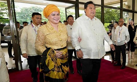 Vice President Sara Duterte donned a Bangala, an authentic traditional Maguindanao dress while Marcos showcased a traditional wear of Cordillera, during the second State of the Nation Address (Sona) of President Ferdinand Marcos Jr on Monday, July 24, 2023, at the Batasang Pambansa in Quezon City.