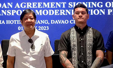 President Ferdinand "Bongbong" Marcos Jr. and Davao City Mayor Sebastian Duterte attended the signing of the $1.710 Billion loan agreement for the Davao Public Transport Modernization Project (DPTMP) between the Philippine government and the Asian Development Bank (ADB) on July 1, 2023 at the Acacia Hotel in Davao City.