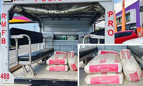 A police vehicle was spotted transporting sacks of cement on Wednesday afternoon, September 4, 2024. Earlier this morning, they were also observed discreetly bringing in rocks and gravel. KOJC members also recorded a video of police officers appearing to mix cement in the basement area of Jose Maria College (JMC).