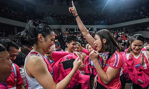 WE ARE THE CHAMPIONS. The Creamline Cool Smashers players, coaches, and officials celebrate their Premier Volleyball League Reinforced Conference Finals on a rainy Wednesday, September 4, 2024,  at the Philsports Arena.