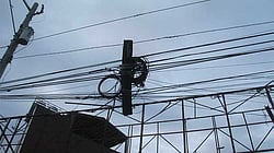 Portion of pole suspended in mid-air