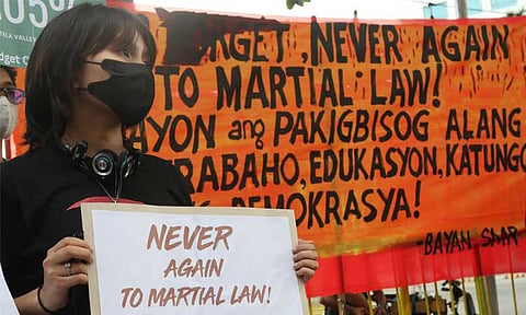 Progressive groups in Davao City stage a protest on Wednesday, September 21, 2022, at the Freedom Park along Roxas Avenue, Davao City, in commemoration of the 50th anniversary of the declaration of Martial Law in the country.
