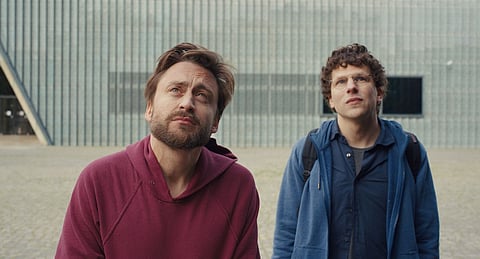 Kieran Culkin as Benji and Jesse Eisenberg as David in “A Real Pain”. 

