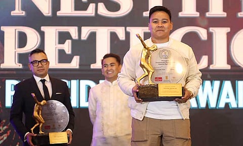 PRESIDENT’S AWARDEE. Davao City’s Paris 2024 Olympics bronze medalist Nesthy Petecio receives the President’s Award during the San Miguel Corporation-Philippine Sportswriters Association (SMC-PSA) Awards Night held at the Centennial Hall of the historic Manila Hotel on Monday, January 27, 2025.