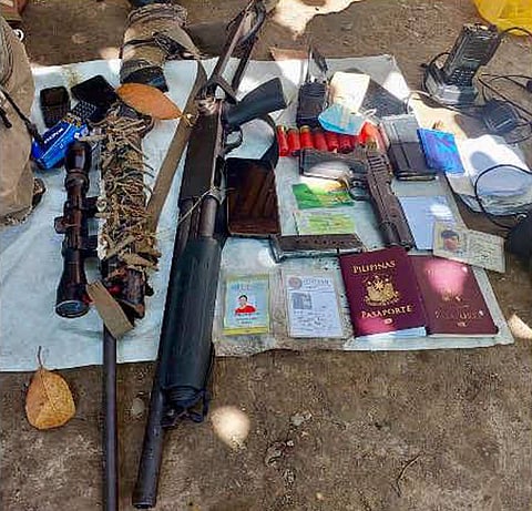 ZAMBOANGA. Troops killed a member of a notorious crime group and a New People’s Army (NPA) in separate clashes in the provinces of Maguindanao del Norte and Sultan Kudarat on Good Friday, April 18. A photo handout shows the firearms and other materials the troops recovered after the clash against the Tato Crime Group, a notorious criminal group operating in Meti village, Datu Blah Sinsuat, Maguindanao del Norte.