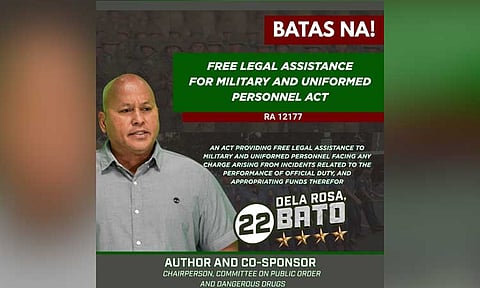 Senator Ronald "Bato" dela Rosa, chairperson of the Senate committee on public order and dangerous drugs, lauded the recent passing of a bill he authored and co-sponsored into law.