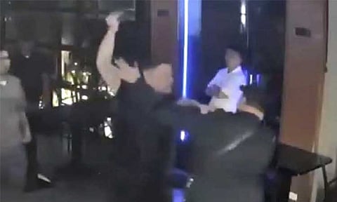 Screenshot of a CCTV footage involving Davao City First District Representative Paolo "Pulong" Duterte allegedly assaulting a man, later identified as 37-year-old businessman Kristone John Patria.