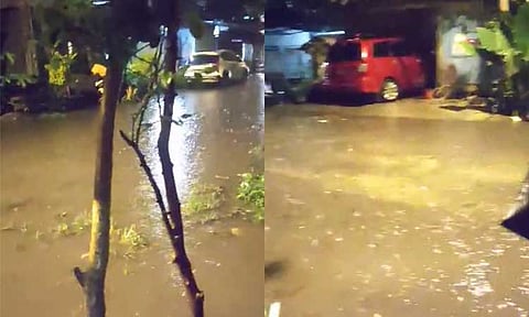Floodwaters rose along Maya-Maya Street in Barangay Jerome, Lapulapu, Davao City on Sunday evening, May 25, 2025 following hours of heavy rain. Some areas reported ankle- to knee-deep water, prompting residents to take precautions. 