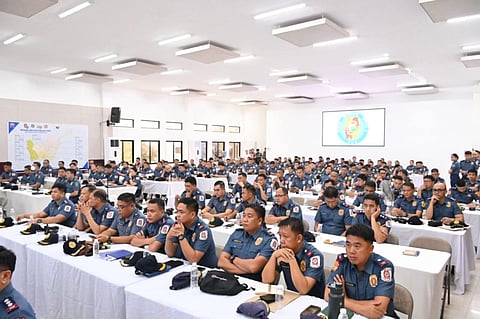 Officials of the Police Regional Office Region 3 (PRO 3) undergo a surprise drug test during their command conference over the weekend. (Story On Page 3) Photo courtesy of PRO 3