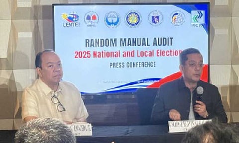 MANUAL AUDIT. Commission on Elections Chairperson George Garcia (right) during the press conference at the Citadines Hotel in Pasay City on Friday (June 13, 2025). Garcia said the ongoing random manual audit of the May 12 midterm elections has so far shown a 99.997 percent accuracy rate between the machine count and the manual tally. (Photo by Ferdinand Patinio)