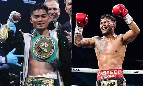 Filipino and former WBC Featherweight champion Mark “Magnifico” Magsayo (left), and Olympic bronze medalist and standout athlete Eumir Marcial (right) delivered impressive victories on the undercard of Manny Pacquiao’s much-anticipated comeback fight against WBC welterweight champion Mario Barrios, Saturday night (Sunday, Manila time) at the MGM Grand Garden Arena in Las Vegas.