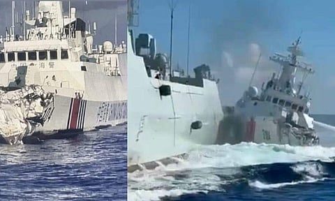 COLLISION. Photos show the damage sustained by China Coast Guard vessel 3104 after it was rammed by a Chinese PLA Navy warship during an incident Monday morning, August 11, 2025, near Scarborough Shoal. The collision occurred while the two Chinese ships were harassing the BRP Suluan of the Philippine Coast Guard.  