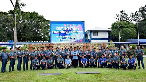 The Police Regional Office in Western Visayas (PRO 6) concluded its five-day drone seminar with a skills demonstration by 40 graduates at the Camp General Martin Teofilo B. Delgado Grandstand in Iloilo City on September 12, 2025. (Photo courtesy of PRO 6)
