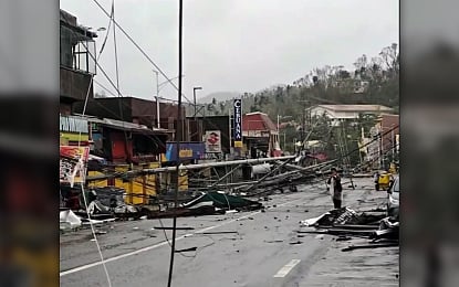 OPONG'S ONSLAUGHT. Severe Tropical Storm Opong leaves a trail of devastation in Masbate City, Masbate on Friday (Sept. 26, 2025), following its landfall in the province's Palanas town. The National Disaster Risk Reduction and Management Council said the number of families affected by the combined effects of the southwest monsoon (habagat) and the series of tropical cyclones has climbed to 303,357. (Screengrab from video courtesy of Jay-Ar Domalaon)