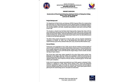 DPWH3: P94M anti-flood 
project in Sto Tomas suspended since July 2