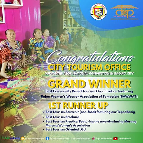 ZAMBOANGA. Isabela City earns multiple distinctions at the 26th National Convention of the Association of Tourism Officers of the Philippines–Department of Tourism Pearl Awards on Thursday, October 2, in Baguio City. 

