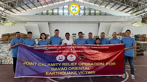 DONATION. Deputy Consul General Wang Mingqing of the Consulate General Davao of the People’s Republic of China turned over ₱4 million worth of relief goods to Davao Oriental Governor Nelson Dayanghirang on Wednesday, Oct. 15, 2025, at the Provincial Capitol Gym, which also serves as the province’s incident command post. Representatives from the Association of Davao Fil-Chinese Communities also handed over ₱700,000 in additional relief assistance. As of October 14, 2025, a total of 176,906 families in Davao Oriental have been affected by the twin earthquakes that struck the province on Oct. 10, leaving nine people dead and damaging 11,381 homes.