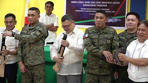 ZAMBOANGA. Residents of Guindulungan, Maguindanao del Sur surrender eight high-powered firearms to the authorities on Monday, November 3, as part of the ongoing campaign of the government under the Small Arms and Light Weapons (SALW) Management Program. 