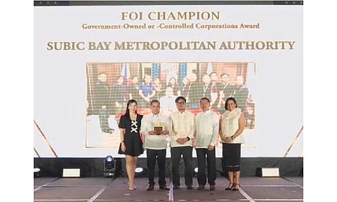The Subic Bay Metropolitan Authority was named the 2025 Freedom of Information champion among government-owned and controlled corporations during the FOI Awards held at The Bellevue Manila in Muntinlupa City. (Photo courtesy of SBMA)