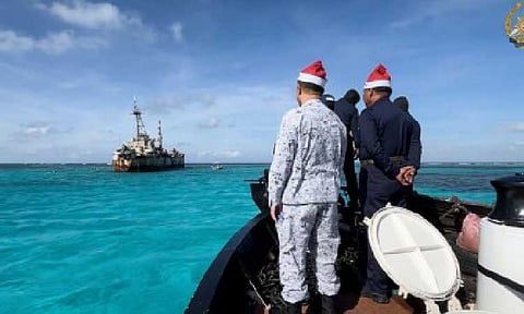 CHRISTMAS IS HERE. As the rest of the nation celebrates the Christmas holidays, Filipino troops manning the vital West Philippine Sea (WPS) features were provided the traditional Noche Buena packages and other essential supplies during a "critical sustainment mission" conducted on Dec. 23, 2025. Essential support and sustainment supplies bound for BRP Sierra Madre (LS-57) were transported as part of the Armed Forces of the Philippines (AFP) continuing mission to support frontline troops in the WPS. (Photo courtesy of the AFP)