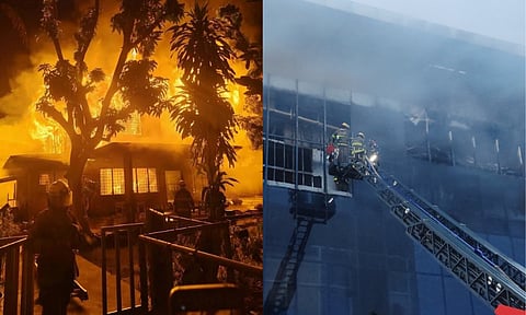 (Left) “Faulty electrical wiring” was identified as the suspected cause of the fire that occurred at 575 Leon Maria Guerrero Street, Barangay 30, Davao City, early morning on January 2, 2026. (Right) On the same day, a fire also erupted at the Gaisano Citygrand in Buhangin. The fire was raised to Level 3 at 4:25 p.m., based on information from Central 911. The fire has spread to the left wing of the second floor of the establishment as of 4:23 p.m., while the third floor was reportedly already burned. 