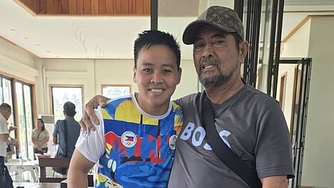 Two-time Olympic boxing medalist Nesthy Petecio,  left, poses with Sta. Cruz Mayor Jose Nelson “Tata” Sala during a visit to the municipal hall in Sta. Cruz, Davao del Sur, on Monday, Jan. 12, 2026, where the mayor shared plans to build an athletes’ village for homegrown, national, and student-athletes. 