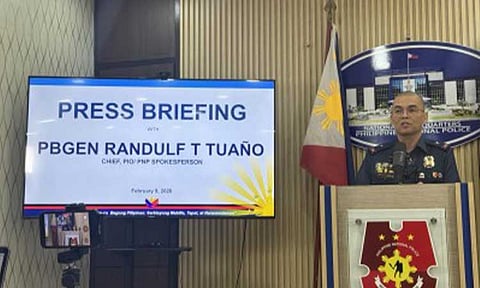 NO TO HAZING. Philippine National Police (PNP) information chief and spokesperson Brig. Gen. Randulf Tuaño answers questions from the media during a press briefing in Camp Crame on Monday (Feb. 9, 2026). He said more than 70 police officers are under investigation in the Bangsamoro Autonomous Region in Muslim Mindanao for allegedly subjecting over 100 new police recruits to hazing in Lamitan City, Basilan, last week. (PNA photo by Christopher Lloyd Caliwan)