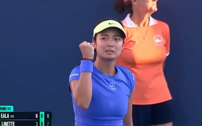 MIAMI OPEN WIN. Filipino Alexandra Eala celebrates after winning her third round match against Polise Magda Linette, 6-3, 7-6 (2), at the WTA 1000 Indian Wells Open in California, USA Sunday (March 22, 2026, Manlia time). She will face Czech Karolina Muchova, who prevailed over British Katie Boulter, 6-3, 7-5, in the Round of 16. (Screengrab from WTA website)