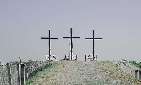 SEMANA SANTA. The crosses in San Pedro Cutud are prepared for the annual reenactment of Jesus Christ's passion and crucifixion on Good Friday, a highlight of the observance of Semana Santa in the City of San Fernando. (Photo courtesy of CSFP-CIO)